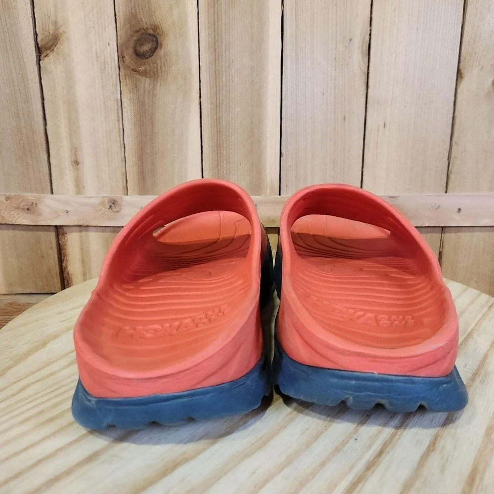 Hoka One One Ora Recovery Slide Sandals Mens 9 Orange Blue Comfort Slip On